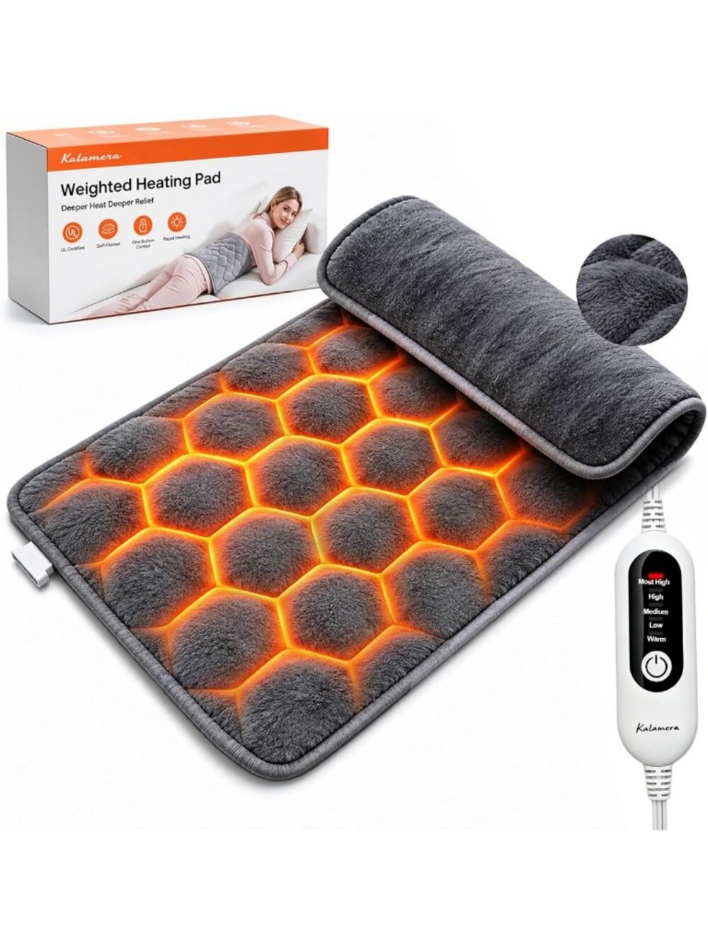 Large 12x24" Weighted Heating Pad for Back & Shoulders - Electric Relief for